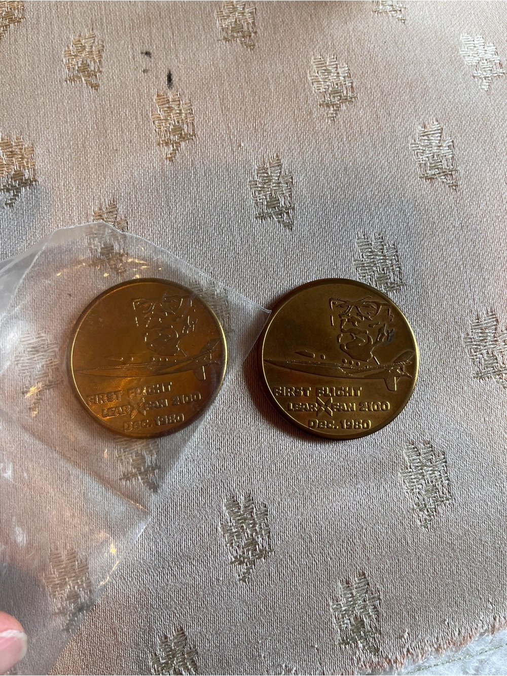 Set of two 1980 Lear Fan 2100 First Flight Commemorative Bronze Medal